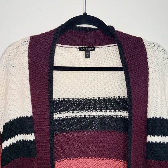 Express Oversized Cardigan Maroon Cream Multi Colorblock Knit Small Women’s - Picture 3 of 10